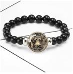Gmbkouo 2Pcs US 250th Anniversary Black Bead Bracelet Set with Crystal Glass Flag Pendant, Adjustable Elastic Handmade for Men & Women, Patriotic Independence Day Jewelry Gift