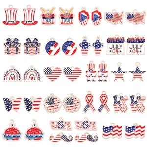 MARFOREVER 40Pcs/20 Pairs Patriotic Charms, 4th of July Enamel Charms for Jewelry Making, Red White Blue American Flag Independence Day Pendants for Bracelet Necklace Earrings Making