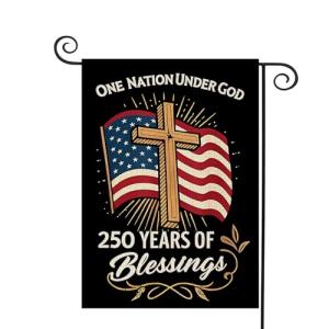 MAGJIUKE Blessings America Garden Flag 250, One Nation Under God,USA 250th Anniversary Patriotic Cross Design, Double-Sided Burlap, 12 x 18 Inches