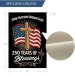 MAGJIUKE Blessings America Garden Flag 250, One Nation Under God,USA 250th Anniversary Patriotic Cross Design, Double-Sided Burlap, 12 x 18 Inches