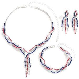 GyovinnJuwanua 4th of July Jewelry Set, 3Pcs Independence Day Theme Red White and Blue Rhinestone Jewelry Set with Earring Necklace Bracelet for Women Festival Gift Idea (Independence Day)