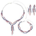 GyovinnJuwanua 4th of July Jewelry Set, 3Pcs Independence Day Theme Red White and Blue Rhinestone Jewelry Set with Earring Necklace Bracelet for Women Festival Gift Idea (Independence Day)