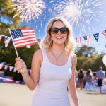 GyovinnJuwanua 4th of July Jewelry Set, 3Pcs Independence Day Theme Red White and Blue Rhinestone Jewelry Set with Earring Necklace Bracelet for Women Festival Gift Idea (Independence Day)