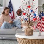 Giegxin 4th of July Centerpieces Veterans Day Patriotic Decoration for Table Artificial Flowers Tree White Red Blue Stars Artificial Berry Stem Patriotic Picks for Tabletop Decor(Glitter)
