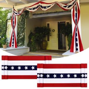 Remagr 2 Pack 2.5 x 20 ft Memorial Days Flag Patriotic Bunting American Decorations 4th of July Decor Large Red White Blue USA Flag Banner Veterans Days Celebration Outdoor Porch Garden Decorations