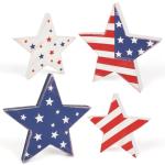COCHIE 4th of July Decorations Wooden Star Set of 4, Labor Day Decor, Patriotic Memorial Day Tiered Tray Decor, Red White and Blue Veterans Day Decorations for Home Office Table Shelf (Vintage)