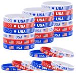 Lesnala 48 Pcs 4th of July Patriotic Silicone Wristband Independence Day Party Supplies American Flag Red White and Blue Bracelets for Holiday Decorations Accessories Present