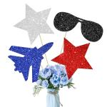 Air Force Centerpiece Sticks Glitter Military Airplane Decorations 12PCS Air Force Pilot Table Toppers Flight Sunglasses US Star Centerpieces for Fighter Jet Patriotic Theme Birthday Party Supplies