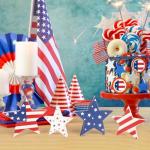 COCHIE 4th of July Decorations Wooden Star Set of 4, Labor Day Decor, Patriotic Memorial Day Tiered Tray Decor, Red White and Blue Veterans Day Decorations for Home Office Table Shelf (Vintage)
