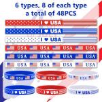 Lesnala 48 Pcs 4th of July Patriotic Silicone Wristband Independence Day Party Supplies American Flag Red White and Blue Bracelets for Holiday Decorations Accessories Present