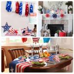 COCHIE 4th of July Decorations Wooden Star Set of 4, Labor Day Decor, Patriotic Memorial Day Tiered Tray Decor, Red White and Blue Veterans Day Decorations for Home Office Table Shelf (Vintage)