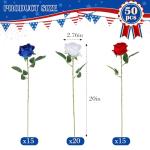 Hananona Artificial Roses in Bulk, Fake Velvet Silk Roses Realistic Roses for 4th July Wedding Centerpieces Independence Day Flower Arrangement Home Decor (50, Red, White, Blue)