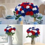 Hananona Artificial Roses in Bulk, Fake Velvet Silk Roses Realistic Roses for 4th July Wedding Centerpieces Independence Day Flower Arrangement Home Decor (50, Red, White, Blue)