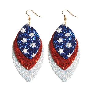Colorful Layered Independence Day Star Leather Dangle Earrings Shining American Flag 4th July Earrings for Women Jewelry(A)