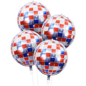 Disco Ball Balloons Inflatable Red White and Blue Disco Balls Balloons USA America Patriotic Memorial Spider Themed Balloon Arch Decor Veterans Day Birthday Party Decorations Supplies for Men Women