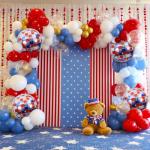 Disco Ball Balloons Inflatable Red White and Blue Disco Balls Balloons USA America Patriotic Memorial Spider Themed Balloon Arch Decor Veterans Day Birthday Party Decorations Supplies for Men Women