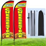 Buryeah 2 Sets Fresh Cheesesteak Feather Flag Pole Kit Banner for Business Advertising 7ft Fresh Cheesesteak Swooper Flag Sign with Flagpole Ground Stake Portable Bag for Outdoor Ground Outside