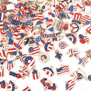 MARFOREVER Patriotic 4th of July Charms, 120 Pcs Independence Day Red White Blue Jewelry Making Charms American Flag Memorial Day Enamel Pendants for Bracelets Necklaces Earrings Craft