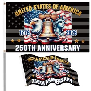 250th Anniversary USA Flag, 1776-2026 Patriotic USA Anniversary 3x5 Ft Style Outdoor Flag, Liberty Bell Eagle Statue of Liberty Design (59" x 35.4")
