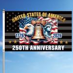 250th Anniversary USA Flag, 1776-2026 Patriotic USA Anniversary 3x5 Ft Style Outdoor Flag, Liberty Bell Eagle Statue of Liberty Design (59" x 35.4")