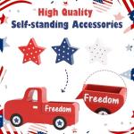 4th of July Decorations, 7 Pcs Patriotic Table Centerpieces Independence Day Tabletop Decorations Wood Faux Book Stack Truck Star Sign Farmhouse Decor for Tiered Tray Home Office Shelf Mantel