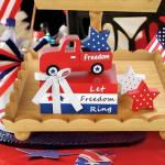 4th of July Decorations, 7 Pcs Patriotic Table Centerpieces Independence Day Tabletop Decorations Wood Faux Book Stack Truck Star Sign Farmhouse Decor for Tiered Tray Home Office Shelf Mantel