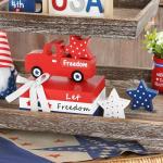 4th of July Decorations, 7 Pcs Patriotic Table Centerpieces Independence Day Tabletop Decorations Wood Faux Book Stack Truck Star Sign Farmhouse Decor for Tiered Tray Home Office Shelf Mantel