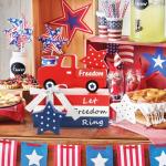 4th of July Decorations, 7 Pcs Patriotic Table Centerpieces Independence Day Tabletop Decorations Wood Faux Book Stack Truck Star Sign Farmhouse Decor for Tiered Tray Home Office Shelf Mantel