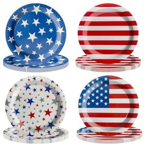 ITTEBISS 48Pcs 4th of July Plates, 4th of July Decorations American Flag Patriotic Party Supplies Disposable Paper Plates for Memorial Day Veterans Day Independence Day Party Decorations