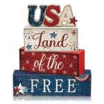 CroBlissful 4 Pcs 4th of July Decorations Patriotic Memorial Day Tabletop Decorations Red White Blue Table Centerpieces Sign for Office Tiered Tray Home Shelf 250th Anniversary(Independence Day Usa)