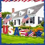 Seeloowy 6 Pcs 4th of July Decorations Outdoor Memorial Day Yard Signs Patriotic Party Yard Sign with Stakes Stars and USA Letter Independence Day Yard Decor for Home Lawn Patio Party Supplies