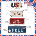 CroBlissful 4 Pcs 4th of July Decorations Patriotic Memorial Day Tabletop Decorations Red White Blue Table Centerpieces Sign for Office Tiered Tray Home Shelf 250th Anniversary(Independence Day Usa)
