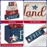 CroBlissful 4 Pcs 4th of July Decorations Patriotic Memorial Day Tabletop Decorations Red White Blue Table Centerpieces Sign for Office Tiered Tray Home Shelf 250th Anniversary(Independence Day Usa)