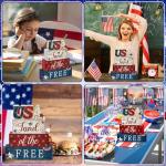 CroBlissful 4 Pcs 4th of July Decorations Patriotic Memorial Day Tabletop Decorations Red White Blue Table Centerpieces Sign for Office Tiered Tray Home Shelf 250th Anniversary(Independence Day Usa)