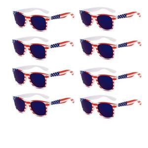 NLEYANB 8 Packs Wholesale Party American Flag USA Independence Day Sunglasses Bulk for Women Men UV400 (White-Blue)