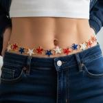 ELABEST Rhinestone Chain Belt Crystal Waist Belt Statement Diamond Patriotic Star Belly Jewelry
