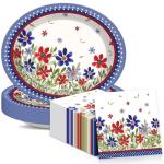 50Pcs American 4th of July Independence Party Oval Paper Plates 11 Inch Patriotic Poppy Flower Plates and Napkins for Memorial Day Decorations Disposable Serves Trays for Labor Veterans Party Supplies