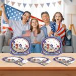 50Pcs American 4th of July Independence Party Oval Paper Plates 11 Inch Patriotic Poppy Flower Plates and Napkins for Memorial Day Decorations Disposable Serves Trays for Labor Veterans Party Supplies