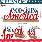 MiniInflat Patriotic God Bless America Metal Sign Rustic Table Decor Holiday Tiered Tray Decor with Wooden Base Freestanding Metal Word Sign for Home Tabletop Centerpiece Mantel Shelf Fireplace