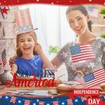 MiniInflat Patriotic God Bless America Metal Sign Rustic Table Decor Holiday Tiered Tray Decor with Wooden Base Freestanding Metal Word Sign for Home Tabletop Centerpiece Mantel Shelf Fireplace