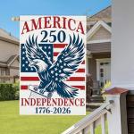 250 Year American Anniversary Flag 1776-2026 Commemorative Double-Sided Patriotic Independence Banner Patriotic Eagle Design Outdoor Yard Décor, Waterproof Flag for Lawn Garden 12x18 Inch