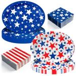 120pcs Patriotic Paper Plates Napkins Party Supplies Disposable 10" x 12" Large Heavy Oval Paper Plates American Flag Themed Tableware Set for Presidents' Day, Memorial Day, 4th of July Decorations