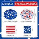 120pcs Patriotic Paper Plates Napkins Party Supplies Disposable 10" x 12" Large Heavy Oval Paper Plates American Flag Themed Tableware Set for Presidents' Day, Memorial Day, 4th of July Decorations