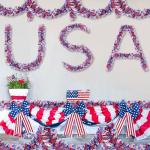 4 Pack 26.4 ft Red White Blue Patriotic Tinsel Garland with American Flags, Metallic Foil Fringe Banner Streamers for 4th of July, Memorial Day, Veterans Day, Independence Day, and Parade Decorations