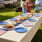 120pcs Patriotic Paper Plates Napkins Party Supplies Disposable 10" x 12" Large Heavy Oval Paper Plates American Flag Themed Tableware Set for Presidents' Day, Memorial Day, 4th of July Decorations