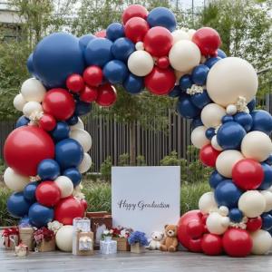 Red White Blue Balloons Arch Kit, Double Stuffed Dark Ruby Red Navy Blue Ivory White Balloons Garland for Patriotic Baseball Graduation Nautical Birthday Party Independence Day Decoration