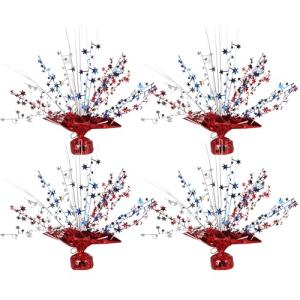 6 PCS 4th of July Table Centerpiece Metallic Foil Spary Red Blue Silver Star Table Decorations Independence Day Centerpieces for 4th of July American National Day Patriotic Theme Party Supplies