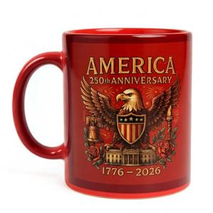 NineRoms America's 250th Anniversary Mug (1776-2026) - 11oz Patriotic Commemorative Ceramic Coffee Cup, Vibrant Print with Eagle, Liberty Bell, Dishwasher & Microwave Safe, Gift for 4th of July (Red)