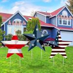 Pickmesh 3 Pcs Metal 4th of July Yard Signs 27.8'' H Barn Garden Stakes Star Outdoor Waterproof Patriotic USA Flag Lawn Signs for Memorial Day Independence Day Patio Walkway Pathway Decorations