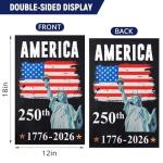 America 250 Anniversary Flag - 12x18 Inch Double Sided Outdoor Patriotic Banner with Statue of Liberty, 4th of July Decorations for US 250th Celebration, USA 250 Merchandise, Commemorative 1776-2026